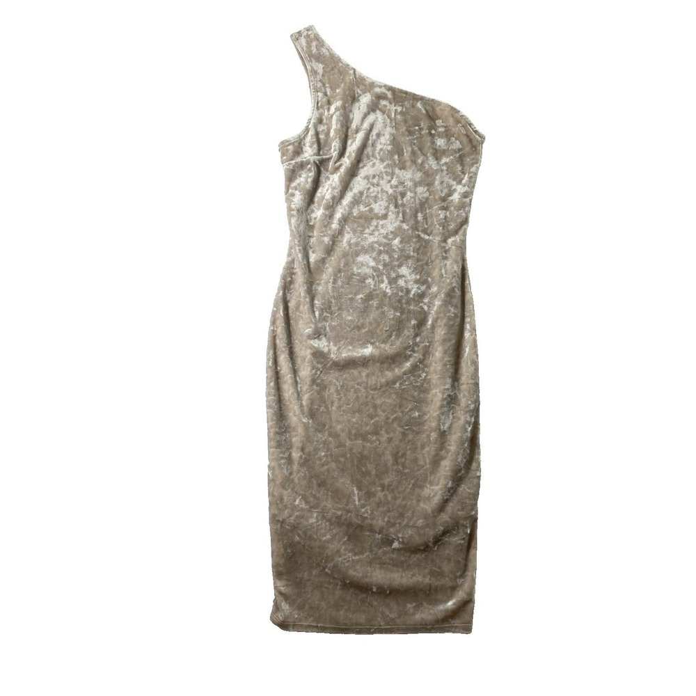 Womens Champagne Crushed Velvet Dress Size Small One Shoulder Hoco Party Holiday